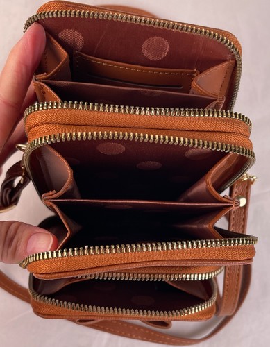 Faux Leather Crossbody Bag Purse Triple Zipper Wallet Phone Shoulder Bag Brown - Picture 2 of 4
