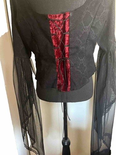 Steampunk Handmade 36” Around Sexy Cosplay Lace Dramatic Sleeves Tie Back Velvet - Picture 6 of 7
