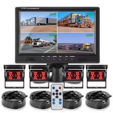 9" REAR BACK UP CAMERA SYSTEM FOR BUS TRUCK RV AG QUAD SPLIT MONITOR SCREEN KIT