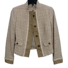 UNITED COLORS OF BENETTON Tan/Pink Tweed Button Up Structured Jacket 6