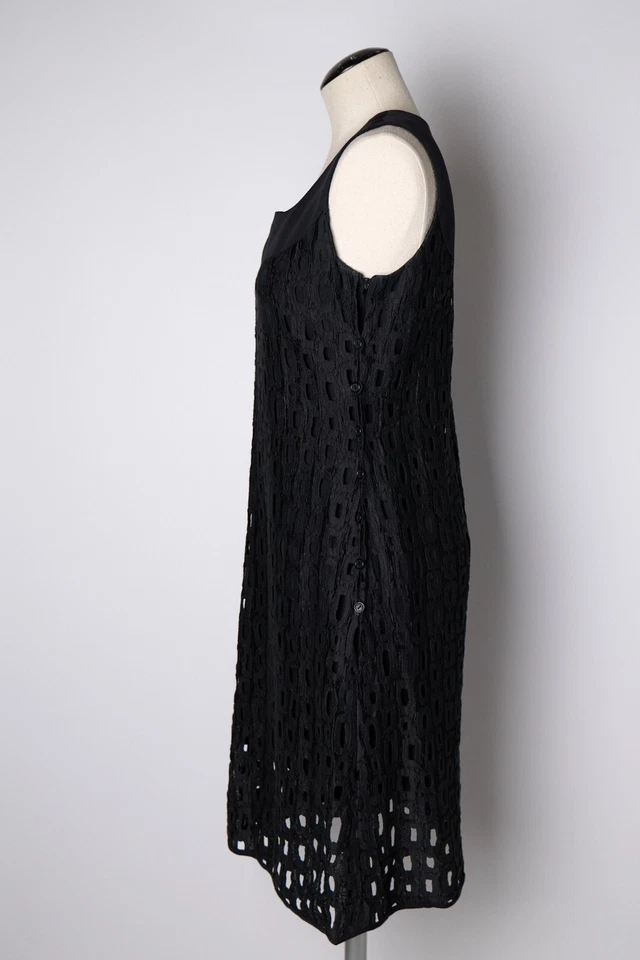 Escada Elements Sheath Dress Womens 6/36 Black Geometric Lace Cotton Square Neck - Image 3 of 4