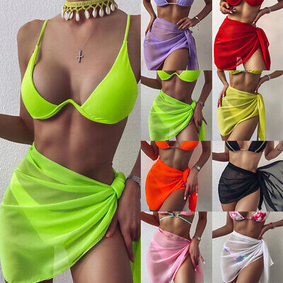 Women Beach Wrap Sarong Cover Up Chiffon Swimsuit Wrap Skirts Mini Sarong  Bikini