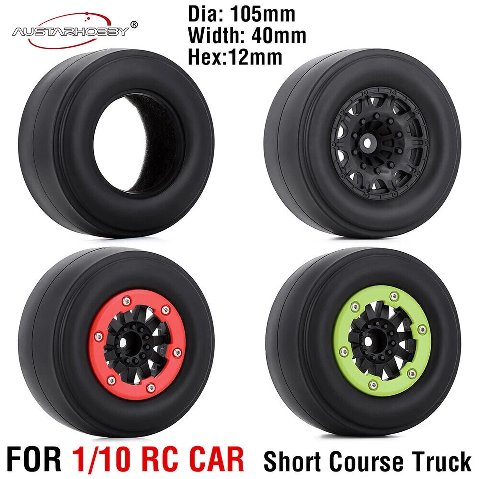 4X RC Short Course Truck Reifen Rad 12mm Sechskant für 1/10 TRAXXAS SLASH Autos - Bild 4 von 4