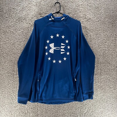 Under Armour Hoodie Sweatshirt Mens Medium Blue Stars Logo Pullover Adult Loose