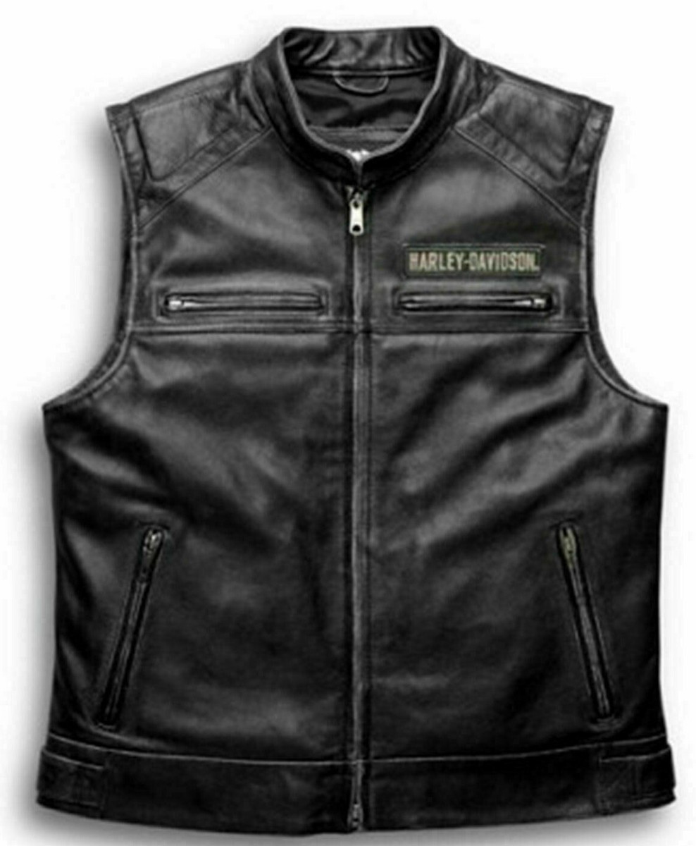 Men Vest Biker Cafe Racer Motorcycle Top Genuine Leather Jacket