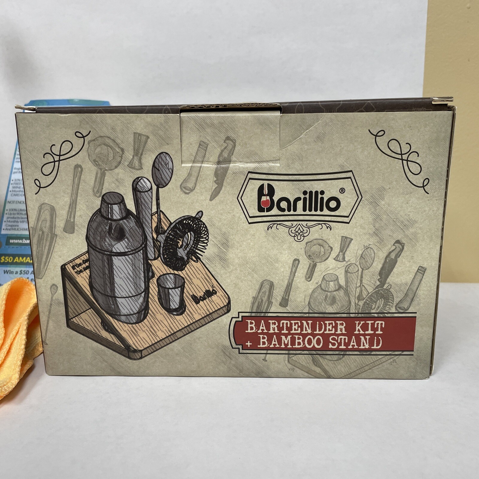 Barillio 10-Piece Mixology Bartender Kit w/ Bamboo Stand Silver Stainless Steel