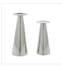 Litton Lane Silver Stainless Steel Glam Candle Holder (Set of 2)