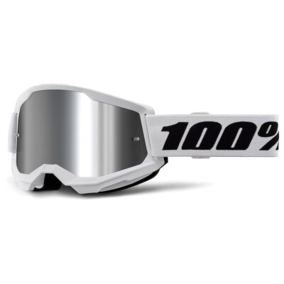Maske Moto-Cross 100% Strata 2 Weiß Objektiv Spiegel Silber