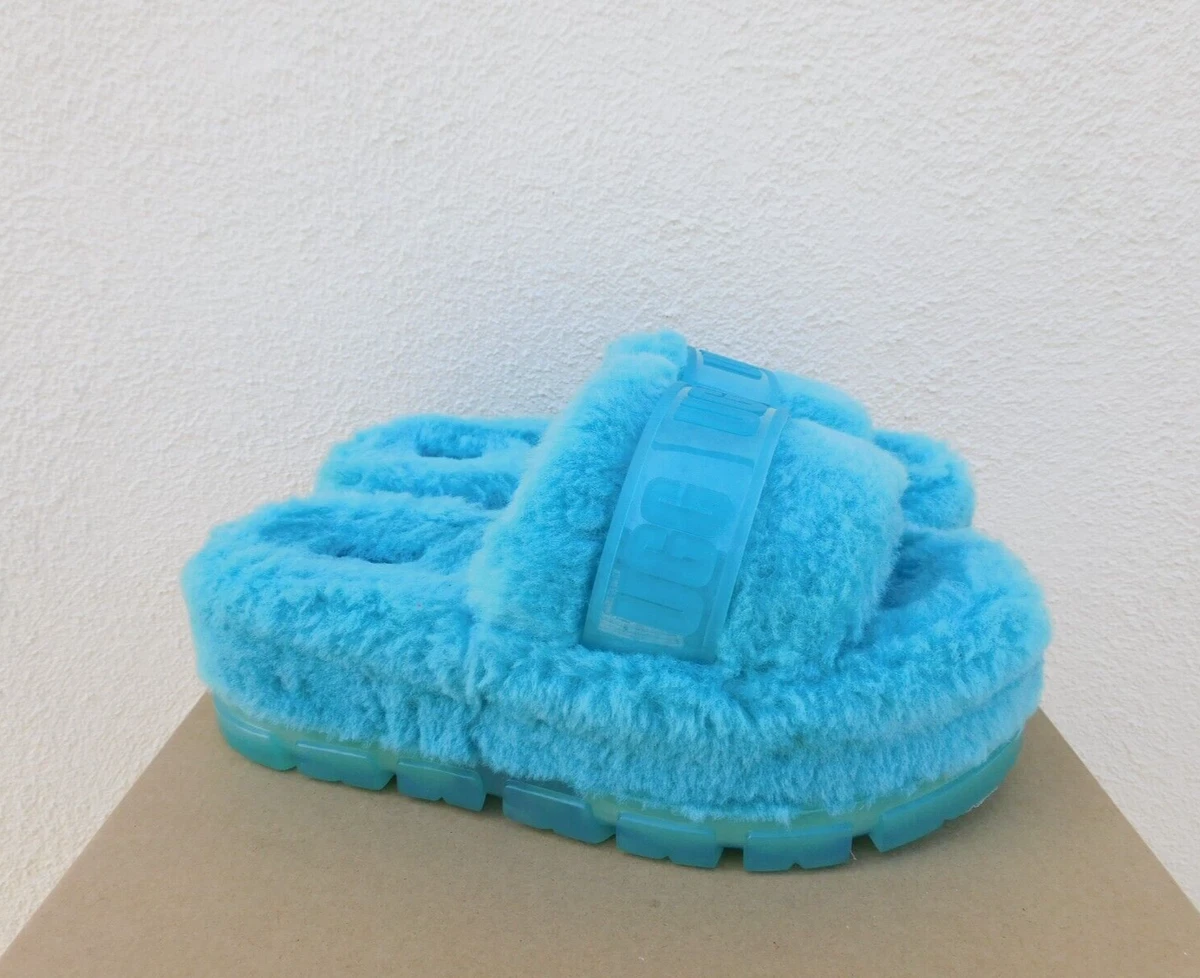 UGG TIDAL WAVE FLUFFITA CLEAR FLUFF SLIDE PLATFORM SANDALS US 8