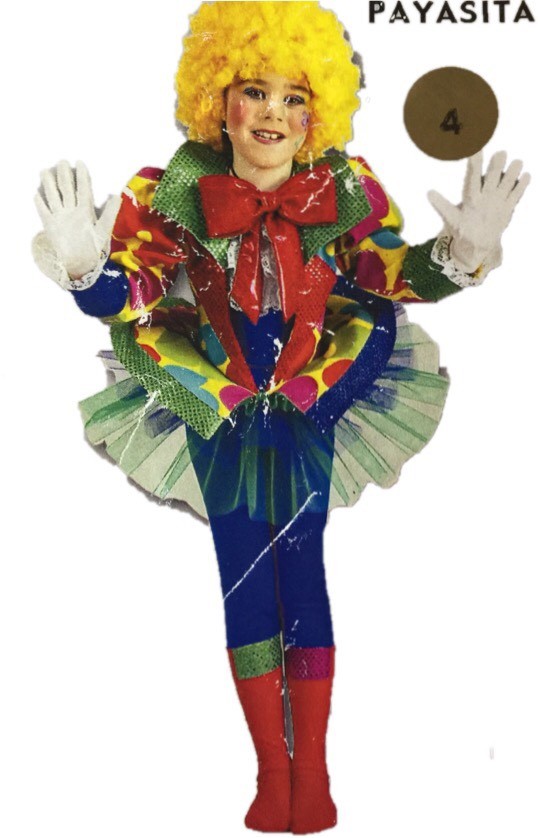 DISFRAZ NIÑA PAYASITA CON PELUCA PAYASO TALLA: 4 AÑOS CARNAVAL .Nuevo.75