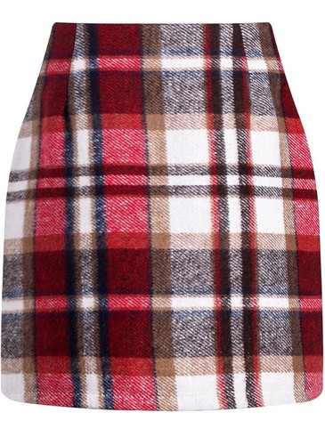 Größe Medium Damen hohe Taille Karo Rock Herbst Wolle Bodycon Bleistift Mini Röcke