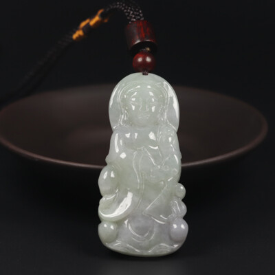 Certified Grade A 100% Natural Green Jadeite Jade Pendant Kwan-yin 观音 46875