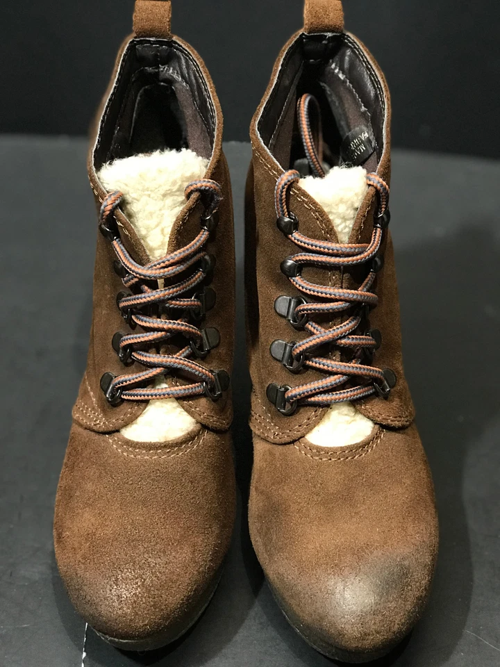 DIESEL 女式深棕色 Distress 麂皮绒楔形短靴不匹配尺寸 EU L 38/R 37 — 第 4/4 张图片