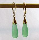 Light Green Jade Teardrop Dangle Drop Leverback Earrings 14K Yellow Gold Filled