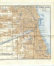 1920s Antique Map Chicago US City Street View Retro Wall Art Decor