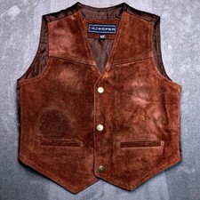 Roper Leather Vest Kids Boys Size 7 Brown Western Suede Button Front Cinch Back