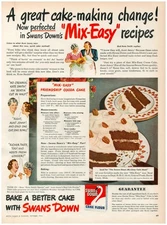 1944 SWANS DOWN Vtg Print Ad Mix-Easy Recipe Friendship Cocoa Cake Kate Smith