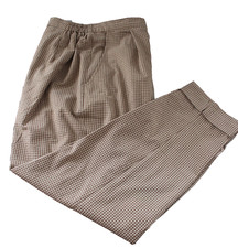 Talbots Petites Pants 8P Cotton Brown Check Cuffed Elastic Waist Pockets USA NWT