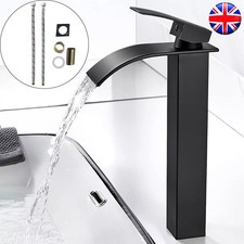 Modern Bathroom Sink Taps Black Waterfall Basin Mixer Tap Brass Tall Faucet