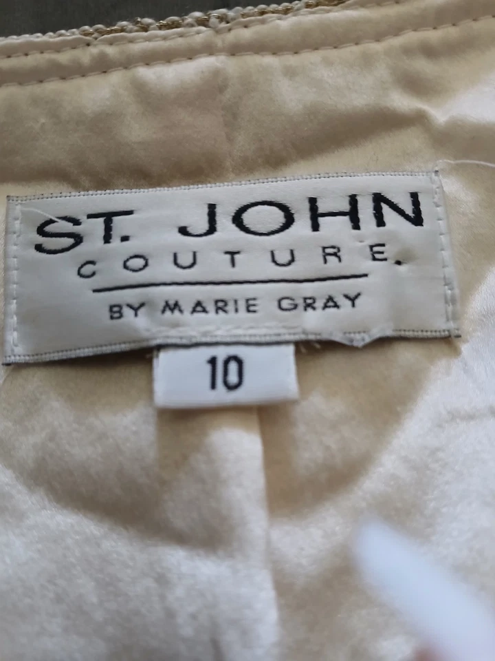 St John Couture by Marie Gray 59% Wool Blend Zip Front Ivory Jacket Sz: 10 USA - Image 2 of 4