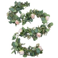 Rosengirlande Lachs/GrüN Ca. 200 Cm Blumen Hochzeit Deko Gesteck Gestecke