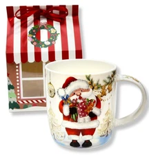 STPGOODS Santa Bone China Mug in a Gift Packaging Christmas Coffee Mug 12 oz