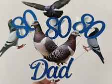 Birthday Pigeon cake topper. Name & Age with Stars cake topper in pick, display