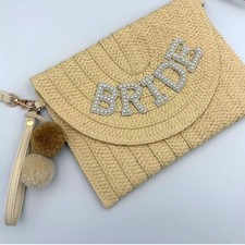 New Bride Straw Bag Clutch Purse Bachelorette Wedding Bridal Shower Gift