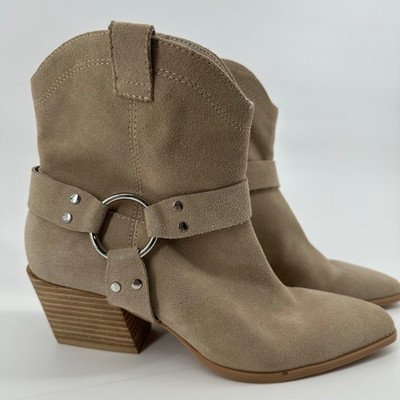 Open Edit Taupe Suede Ankle Boots | Western Style | Size 7.5 Block Heel