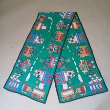 Vintage Christmas Themed Silky Scarf 48" X 10" Green Holiday Winter Gift