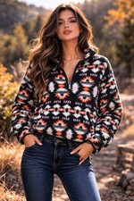 Wrangler Retro Fleece 1/4 Zip Mock Neck Pullover Sweater Geometric Black M