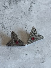 Vintage Srebrny kolor Grawerowany kołnierz Końcówki Czerwony kamień Zestaw Biżuteria w stylu zachodnim