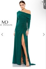 Women's Mac Duggal One Shoulder Dress in Green with Silver Embellishments, Sz 2