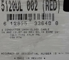 Belden Wire 5120UL 14/2C Solid Riser Security/Fire Alarm Cable FPLR Red /100ft