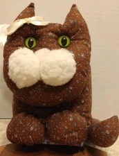 Vintage Handmade Cat Cloth Square Tissue Box Cover brown 