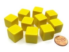 Set of 10 D6 16mm Blank Opaque Dice - Yellow 16mm,