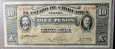 Large Mexican Chihuahua 1915 10 Pesos Banknote Mexico Currency WW2 Era Money WW1