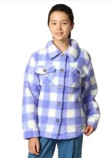 New Roxy Girl Youth Fleece Shirt Jacket, Purple Plaid, MEDIUM 10-12 