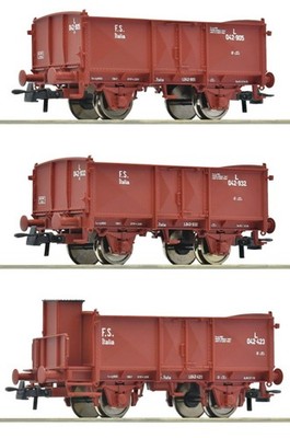 Roco 6600088 Spur HO Set drei offene zweiachsige Güterwagen FS