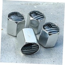 TACTILIAN American Flag Tire Valve Caps 4 Pack Silver USA Flag Valve Caps