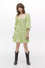 Faithfull the Brand Dress Lime Green Arianne Roos Long Sleeve Mini Smock Women 2