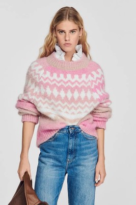 Sandro Striped Mock Neck Sweater Pink