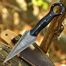 Double-Edged Fix Blade Damascus steel Hunting Boot Knife With Sheath Throwing