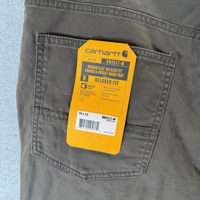 Carhartt Work Pant Mens 38x32 Brown Rugged Flex Relaxed Fit Canvas BN2517-M NWT