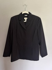 Vtg Talbots Blazer Womens 8 Navy Blue Pinstripe Worsted Wool Stretch Canada Made