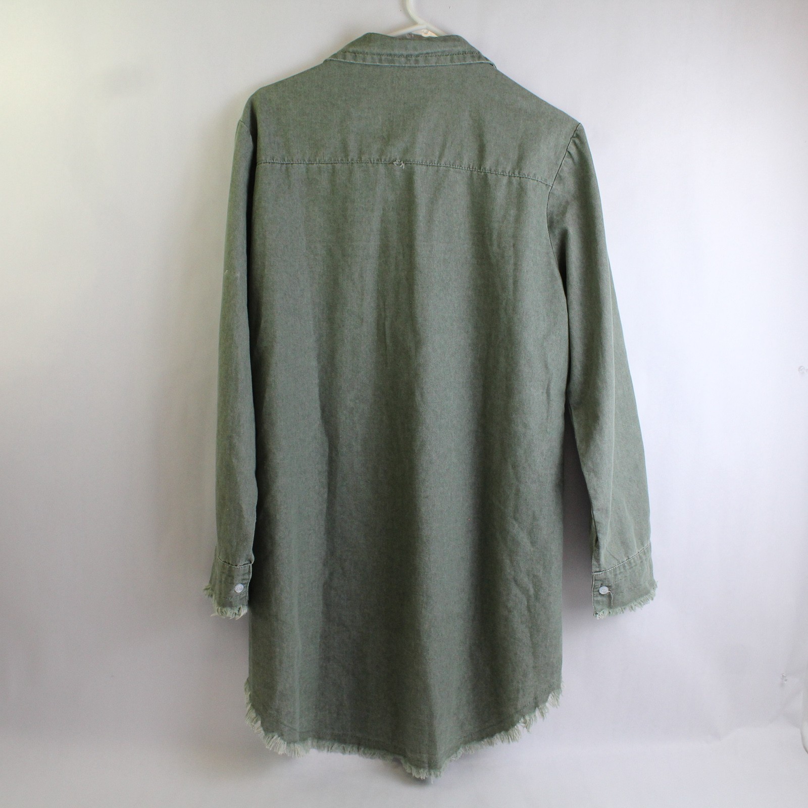 Unbranded Distressed Solid Green Button-Up Shirt … - image 2