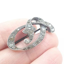 Antique Victorian Solid Silver Diamond Paste Brooch Pin Scroll Art Nouveau