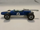 Vintage 1969 Hot Wheels Redline Brabham Repco F1 Blue HK Base With Button