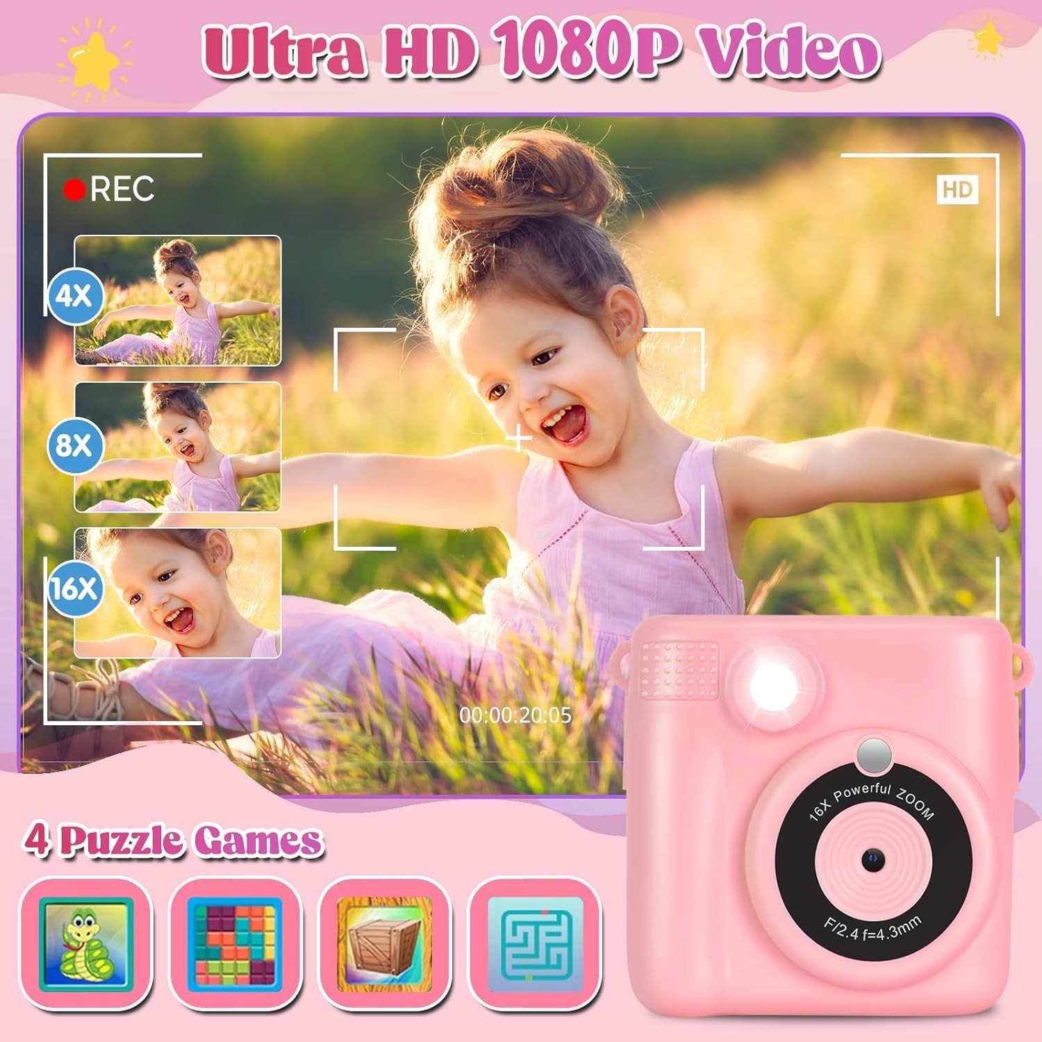 Instant Print Camera for Kids - 2.4 Inch Kids Camera Instant Print with Paper &