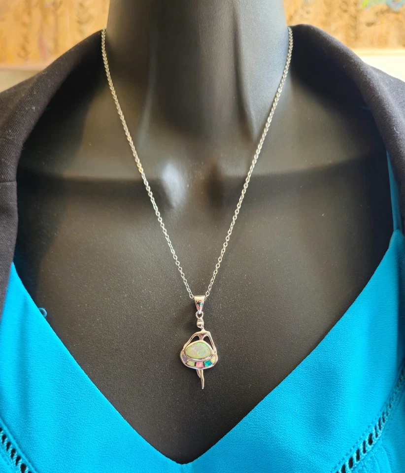 1 огонь опал ожерелье кулон драгоценные камни серебряная пластина ювелирных изделий шикарный коктейль балерина - Изображение 2 из 4